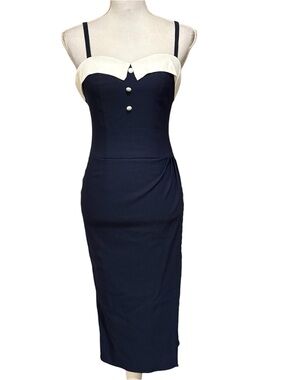 Stop Staring Sailor Navy White Dress Size M Pin Up Rockabilly Bodycon Retro
